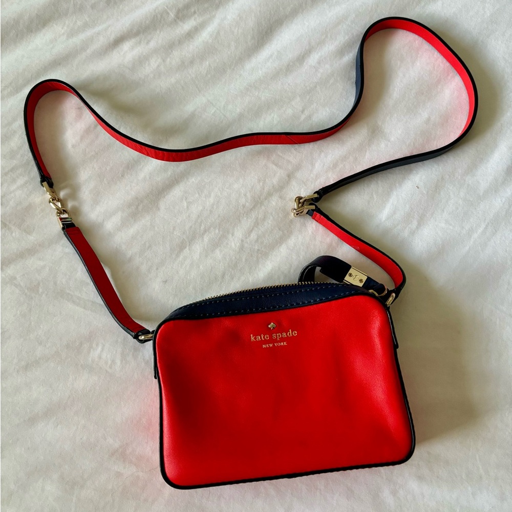 Kate Spade Leather Crossbody Bag Orange & Navy very good used condition